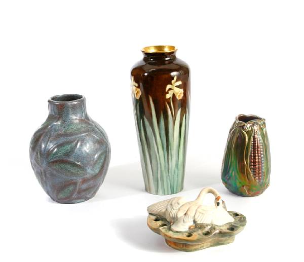 Appraisal: A group of four glazed pottery and porcelain articles comprising