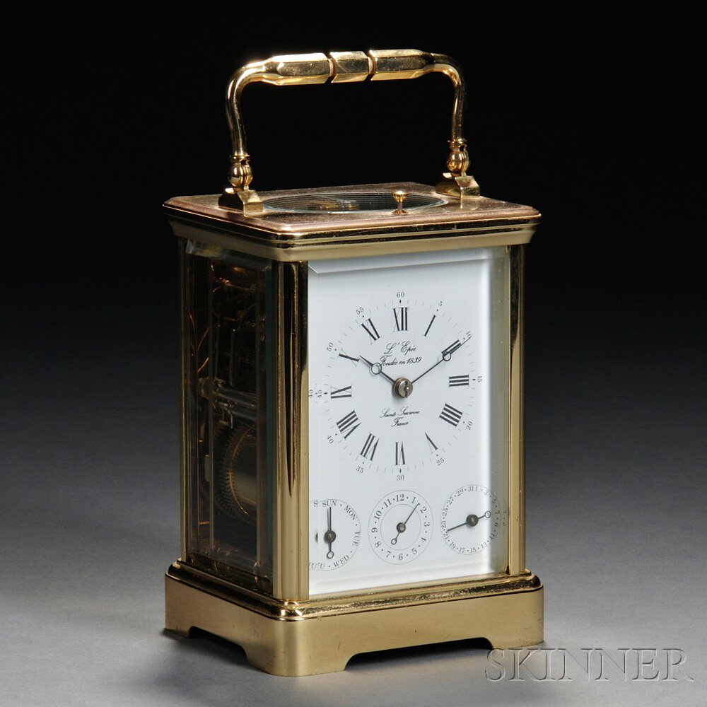 Appraisal: L' Epee Hour Repeat Day Date and Alarm Carriage Clock