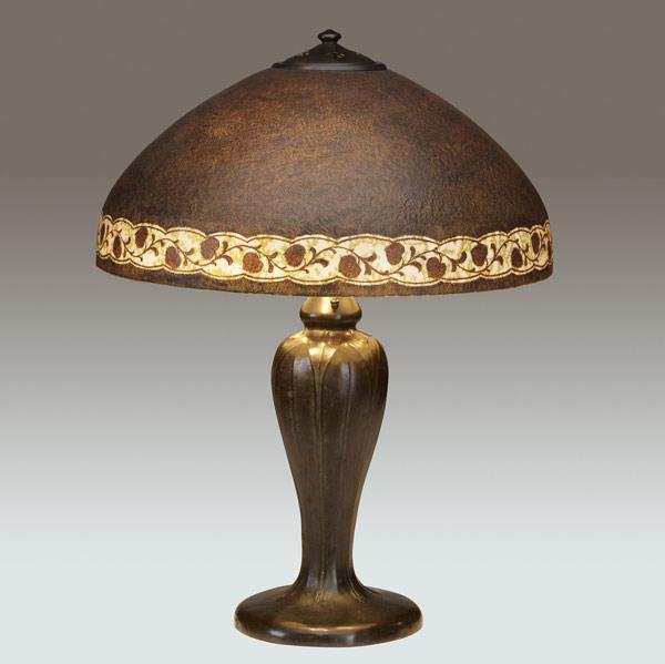 Appraisal: HANDEL Table lamp with a brown Mosserine shade decorated with