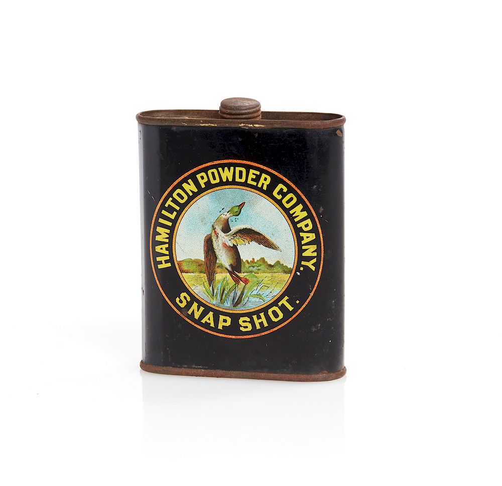 Appraisal: Hamilton Powder Co Gunpowder Tin Small black Hamilton Powder Company