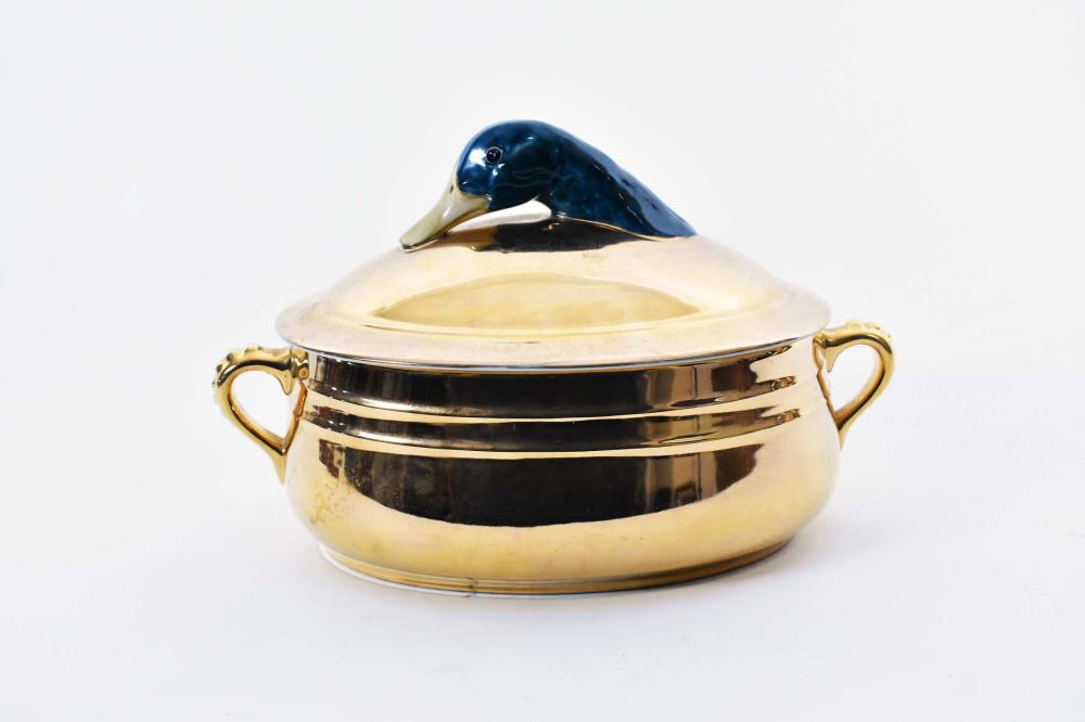 Appraisal: FRENCH GILT PORCELAIN DUCK TUREEN th Century The underside marked