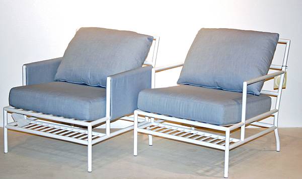 Appraisal: A set of four Orlando Diaz-Azcuy painted aluminum and upholstered