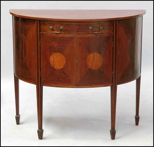 Appraisal: INLAID MAHOGANY DEMILUNE CABINET H '' W '' D ''