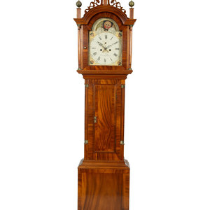 Appraisal: An American Satinwood Inlaid Mahogany Tall Case Clock with Works