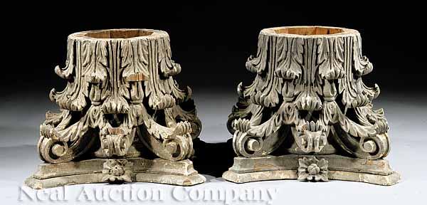 Appraisal: A Pair of Antique Architectural Composition and Pine Corinthian Capitals