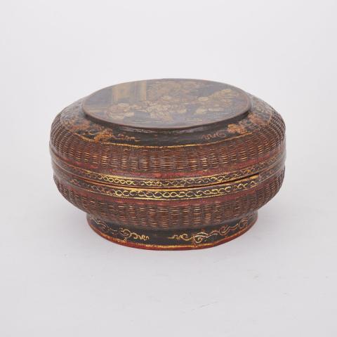 Appraisal: Circular Lacquer Box Early th Century Condition some rubbing to