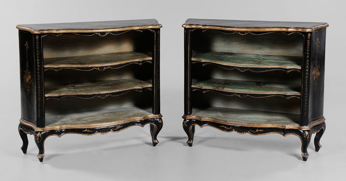 Appraisal: Pair Paint-Decorated Bookcases Continental early th century each with faux