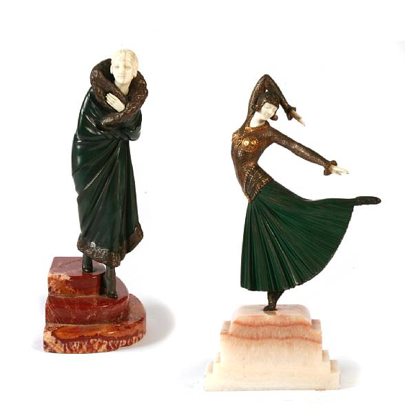 Appraisal: Two cold-painted bronze and ivory figures late th century later