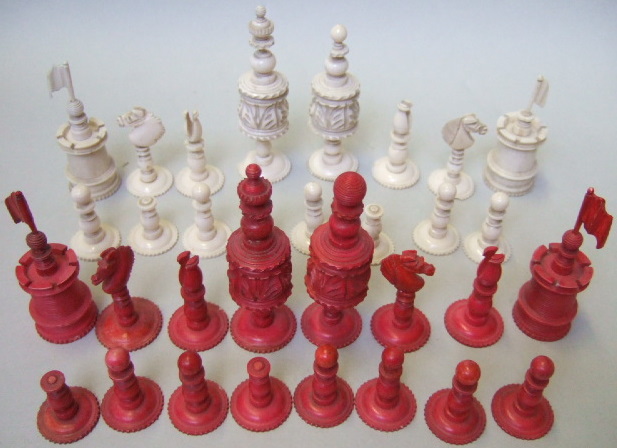 Appraisal: A stained and carved ivory chess set late th century