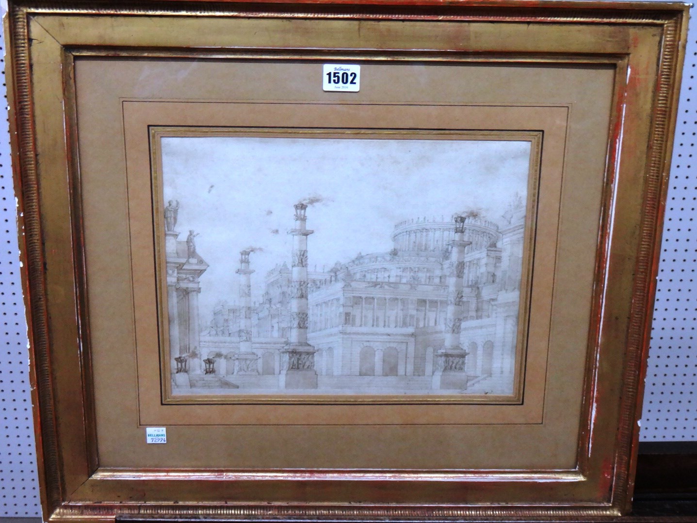 Appraisal: Attributed to Giuseppe Galli Bibiena - An architectural capriccio pencil