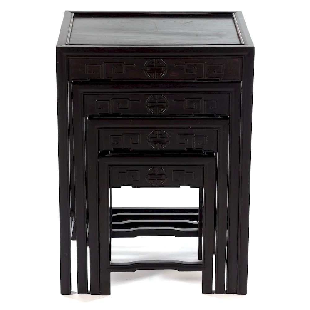 Appraisal: Set of Four Ebonized Mahogany Nesting Tables Hong Kong th