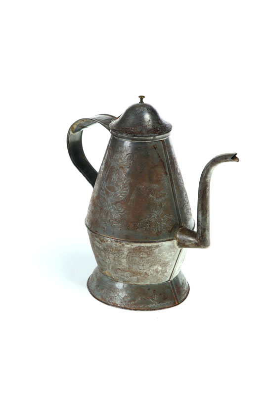 Appraisal: PUNCHED TIN COFFEE POT Attributed to John Shade Berks County