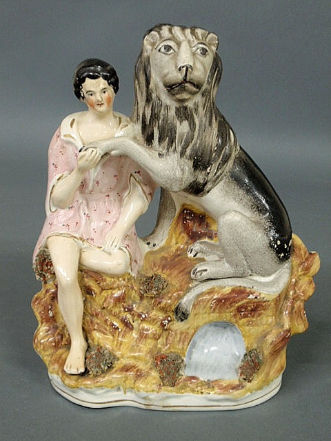 Appraisal: Rare Staffordshire figural group of Androcles and the Lion c