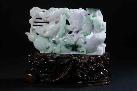 Appraisal: CHINESE APPLE GREEN LAVENDER AND DARK GREEN JADEITE AQUATIC GROUP