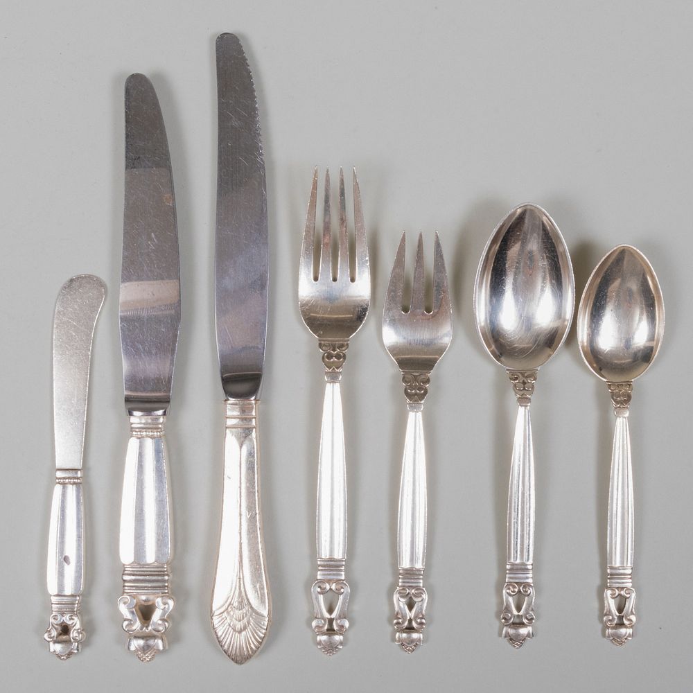 Appraisal: Georg Jensen Part Silver Flatware Service in the 'Acorn' Pattern