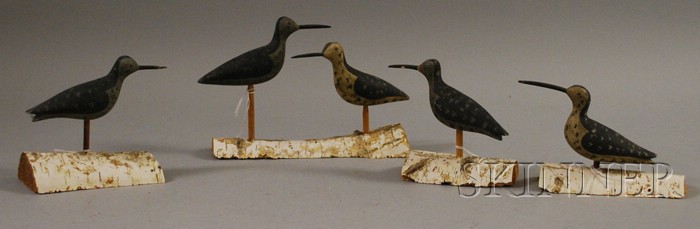 Appraisal: Five Small Carved and Painted Wooden Shorebird Figures unsigned ht