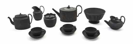 Appraisal: A Collection of Creil Basaltware Articles comprising two teapots a