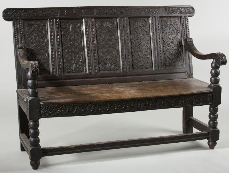 Appraisal: English Jacobean Style Oak Bench late th century old mellow