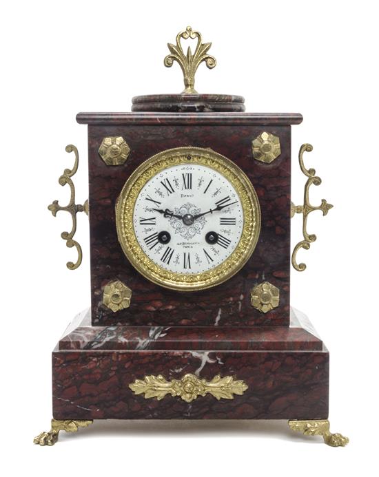 Appraisal: Sale Lot A French Gilt Metal Mounted Rouge Marble Clock