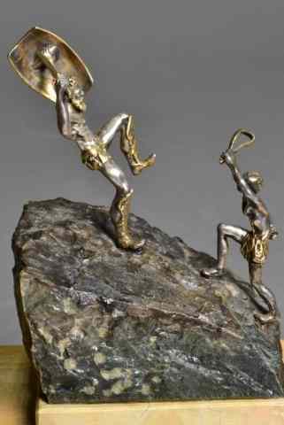 Appraisal: YAACOV HELLER BRONZE SCULPTUREDavid and Goliath bronze figures by Yaacov