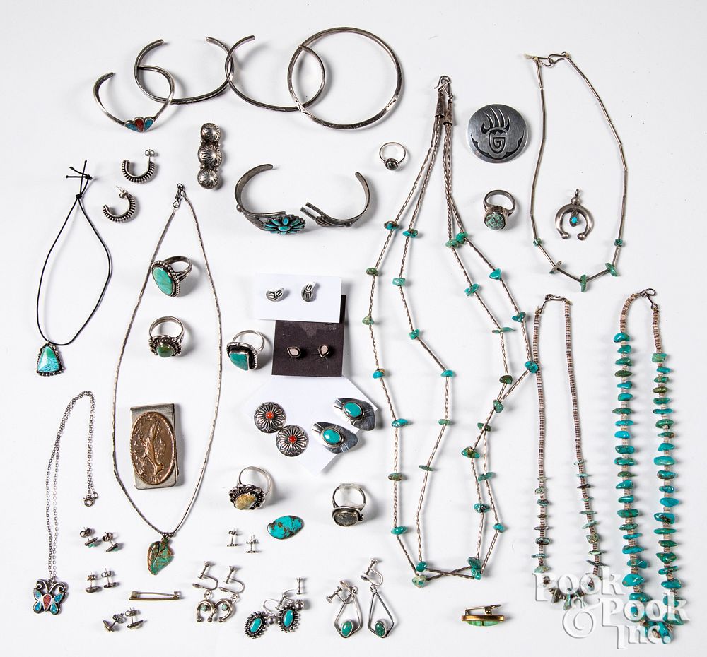 Appraisal: Vintage Native American silver turquoise jewelry Collection of vintage silver