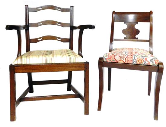 Appraisal: Two th C mahogany chairs Hepplewhite armchair three pierced horizontal