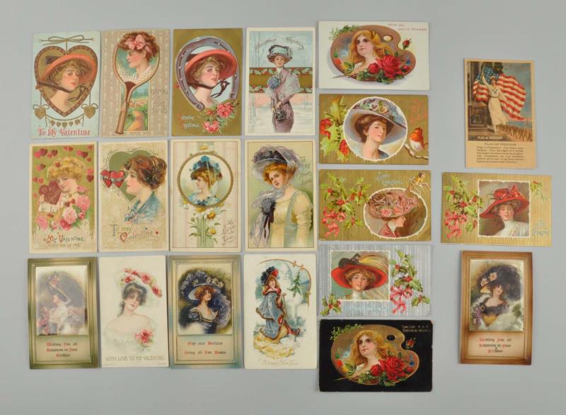 Appraisal: Lot Of Greeting Postcards With Pretty Girls This lot includes