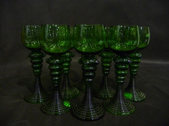 Appraisal: A set of eight Art Deco green glass wine goblets