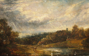 Appraisal: Follower of John Constable - - Figure by a river