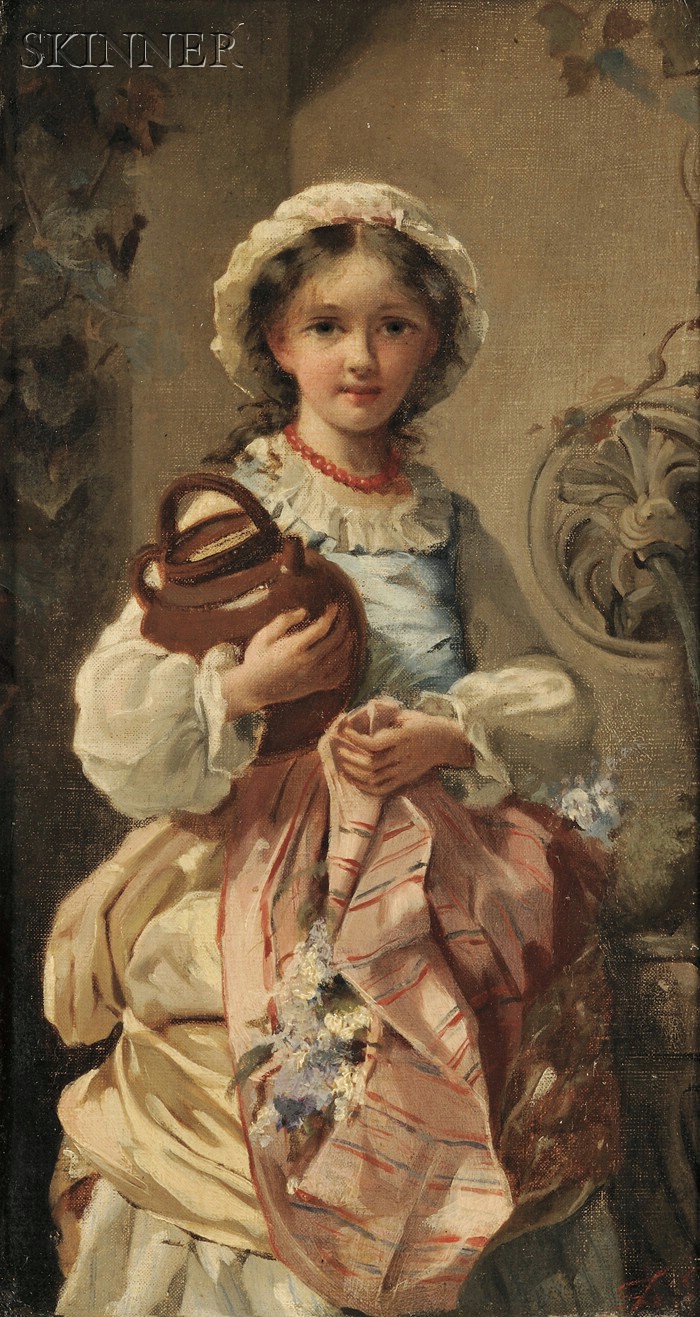 Appraisal: Continental School th Century Portrait of a Girl Holding a