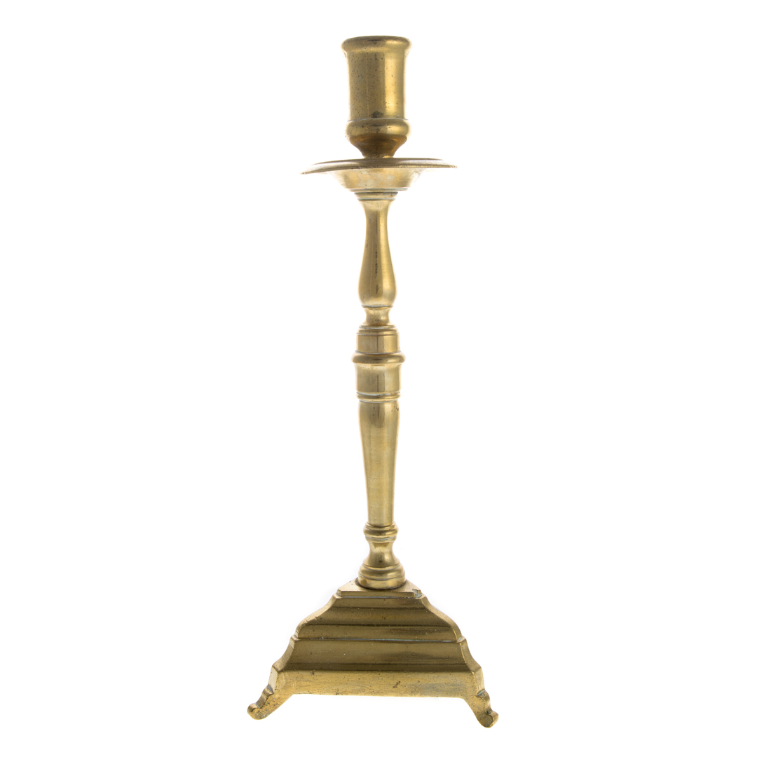 Appraisal: French brass candlestick late th century with drip pan and