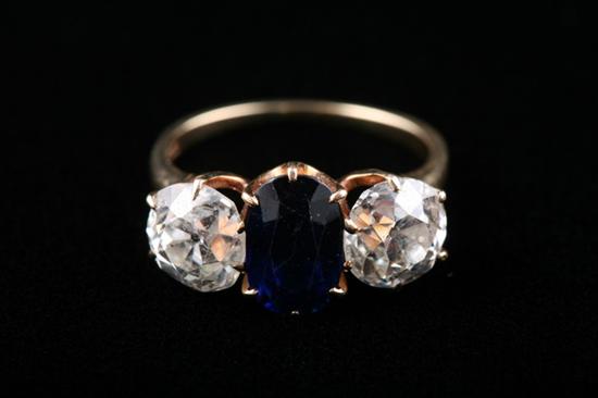 Appraisal: K YELLOW GOLD DIAMOND AND SAPPHIRE RING Late th century