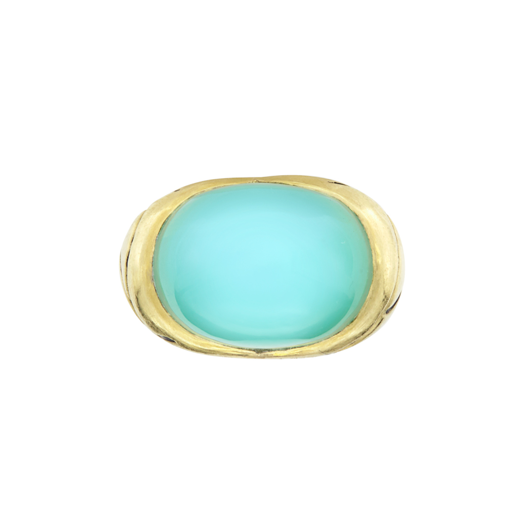 Appraisal: Gold Peruvian Opal and Black Enamel Ring Dorota kt one