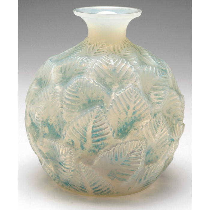 Appraisal: Rene Lalique Ormeaux vase opalescent glass in a bulbous form