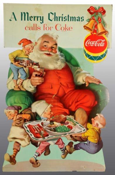 Appraisal: Cardboard Coca-Cola Die-Cut Santa Window Display Description A few small