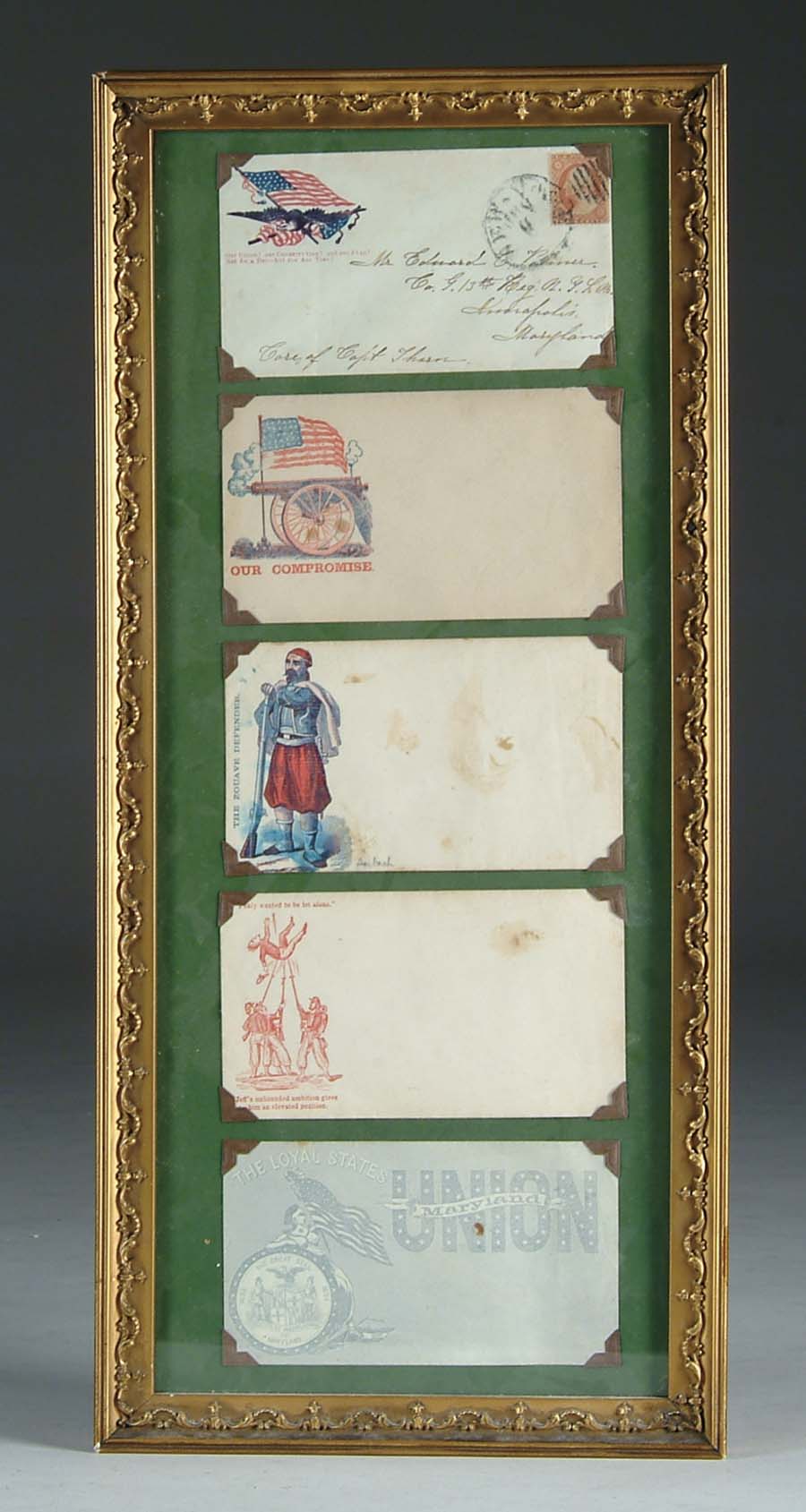 Appraisal: FRAMED LOT OF FIVE CIVIL WAR ENVELOPES Addressed to Mr