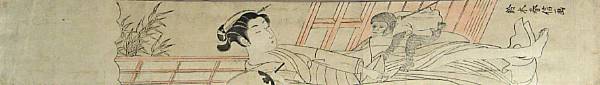 Appraisal: Suzuki Harunobu - One hashira-e Depicting a beauty standing on