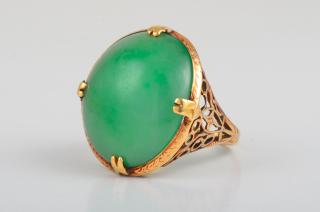 Appraisal: Antique Gold Jade Ring Antique Jade ring with a GIA