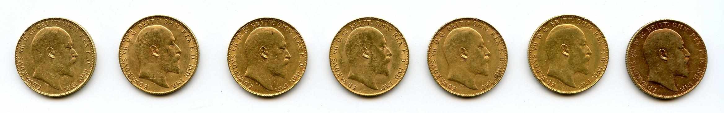 Appraisal: Great Britain Edward VII Sovereigns KM- All exhibit varying degrees