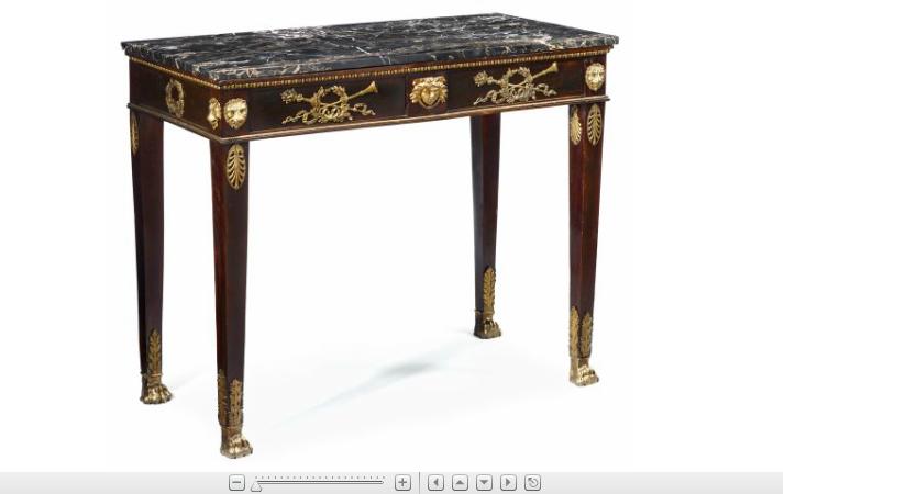 Appraisal: Empire style mahogany gilt bronze mounted marble top console th