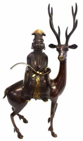 Appraisal: Chinese patinated bronze censer modeled as a scholar holding a