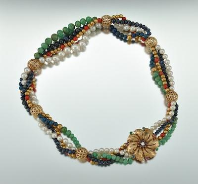 Appraisal: A Pearl and Gemstone Necklace with Clasp Constructed with four