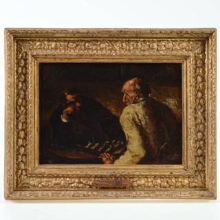 Appraisal: Attrib to Honore Daumier Joueurs d'echecs Chess Players oil on