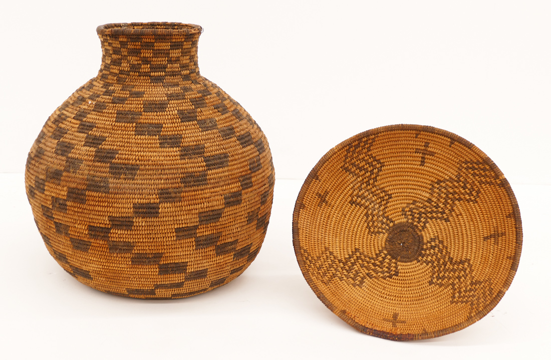 Appraisal: pc Antique Apache Indian Baskets Includes an olla jar ''x