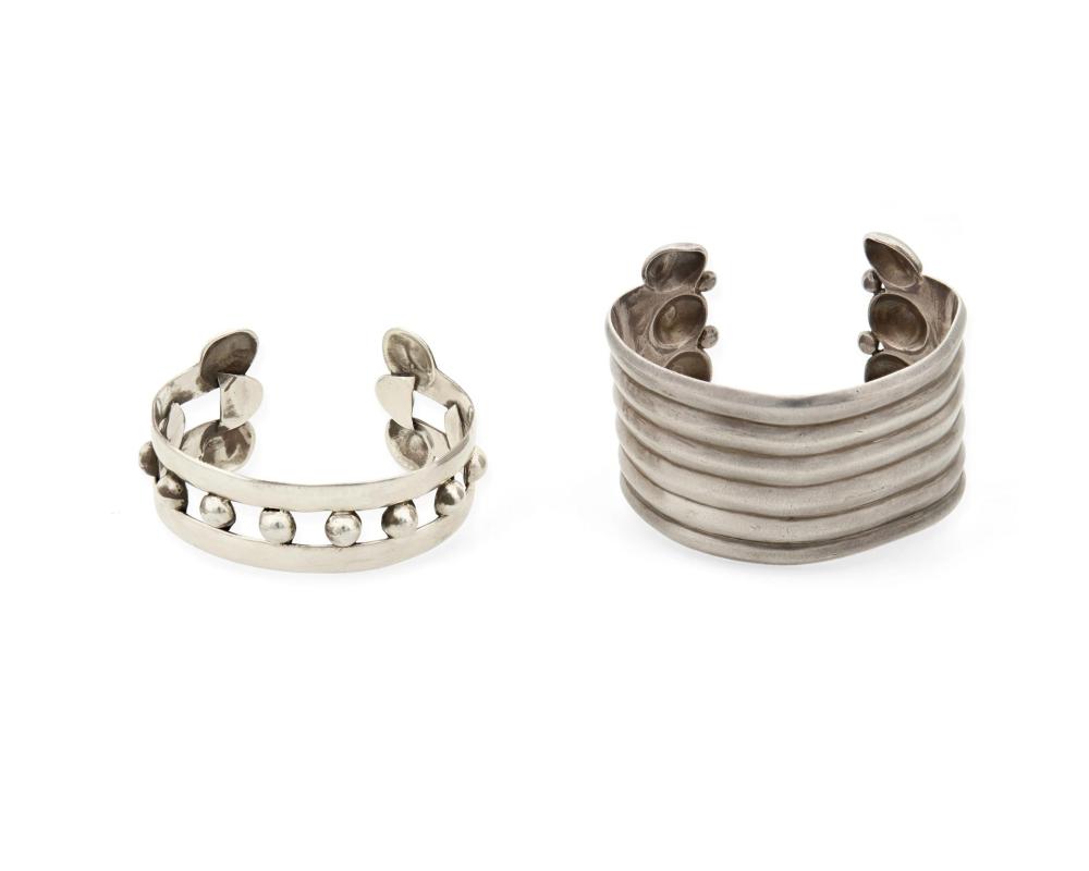 Appraisal: Two H ctor Aguilar silver cuff bracelets - Taxco Mexico