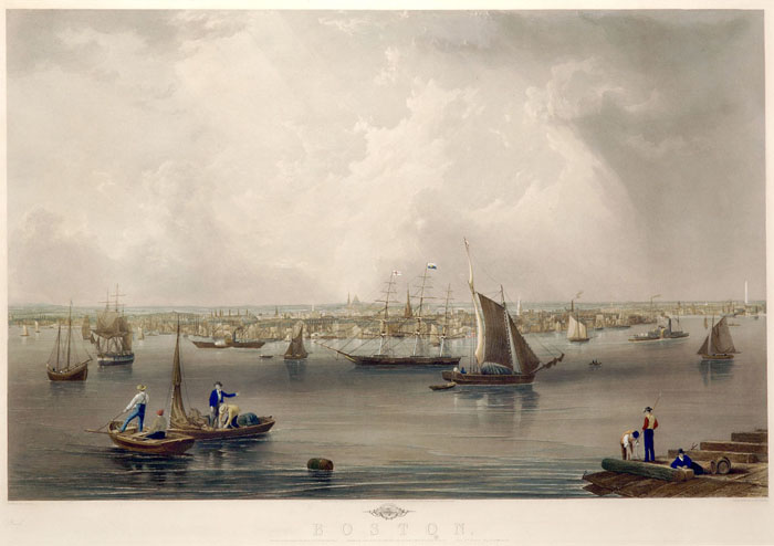 Appraisal: BOSTON A HANDCOLORED STEEL ENGRAVING BY C MOTTRAM After J