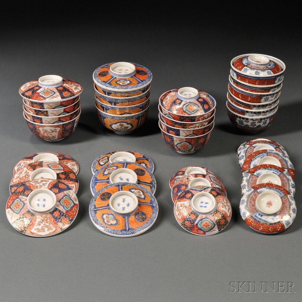 Appraisal: Four Sets of Imari Porcelain Rice Bowls with Covers Japan