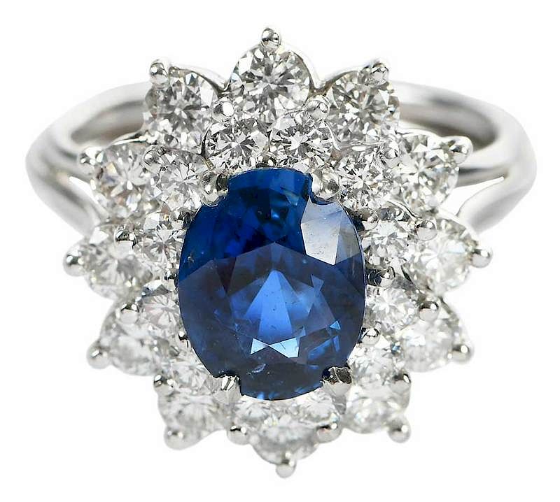 Appraisal: Platinum Sapphire Diamond Ring center oval faceted blue sapphire estimated