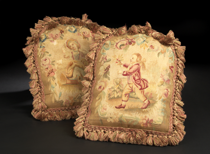 Appraisal: Pair of French Aubusson Tapestry-Faced Sofa Pillows of wicket form