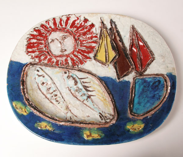 Appraisal: Eugenio Pattarino Italian ceramic seascape tray plaque with applied marine